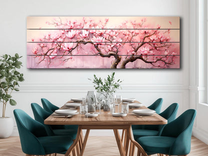 Magnolia Wood Print – Pink Magnolia Decor | Natural Wood Wall Art, Rustic Wooden Plank