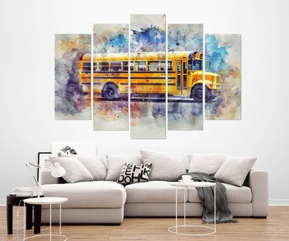 Yellow School Bus Canvas Print, School Wall Decor, Framed and Ready to Hang
