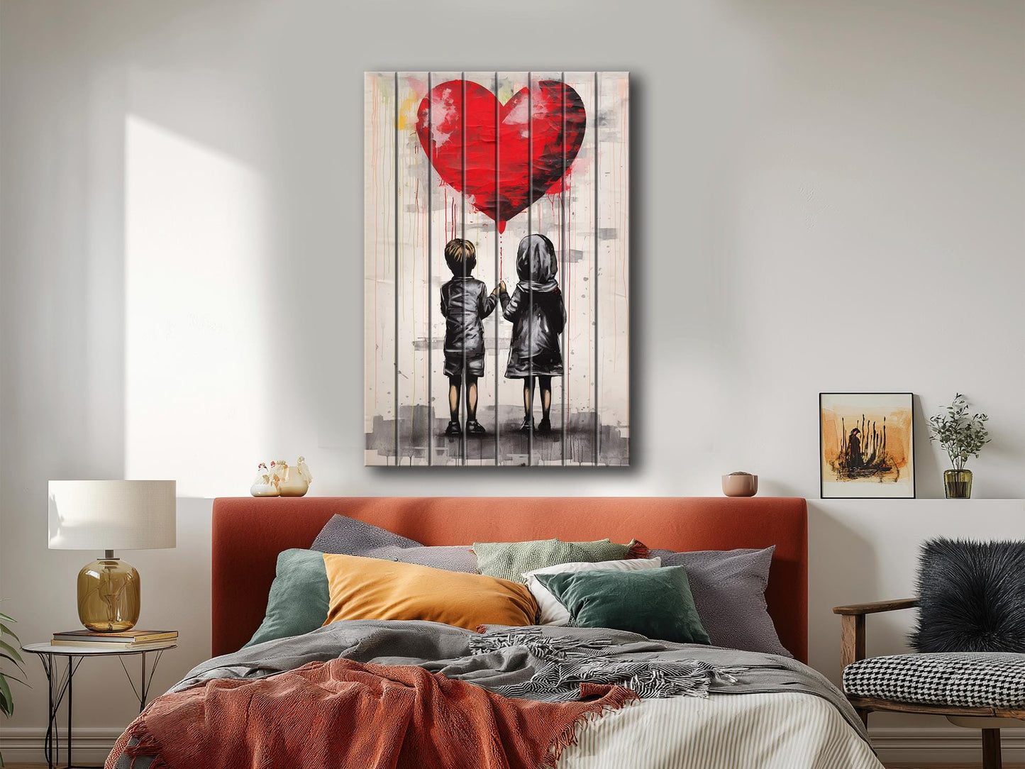 Wood Wall Art – Girl And Boy Balloon Graffiti Wood Print | Banksy Style Urban Decor