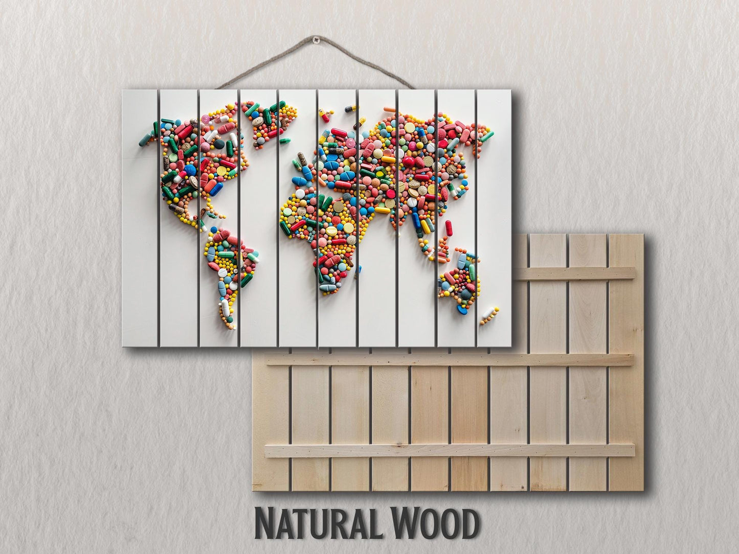 Wood Wall Art - Abstract World Map | Pharmacy Wall Decor & Pharmacist Gift Idea