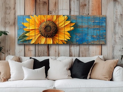 Rustic Wood Wall Art - Large Sunflower Wooden Floral Print | Cozy Farmhouse Decor