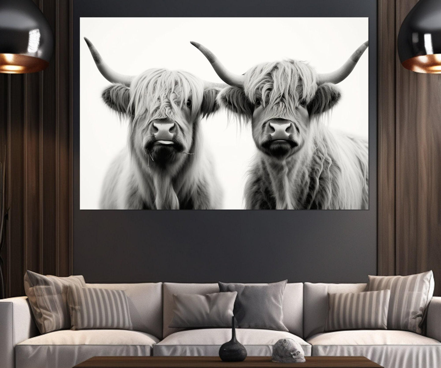Highland Cows Canvas Farmhouse Wall Art - Family Cotton Canvas Print Ready to Hang