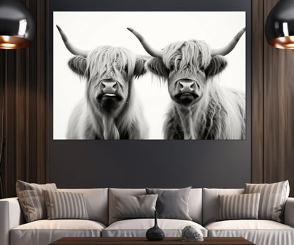 Highland Cows Canvas Farmhouse Wall Art - Family Cotton Canvas Print Ready to Hang