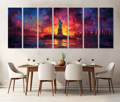 New York Skyline Canvas - Panoramic Cityscape Print on Cotton Canvas, Framed Multi Panel Art