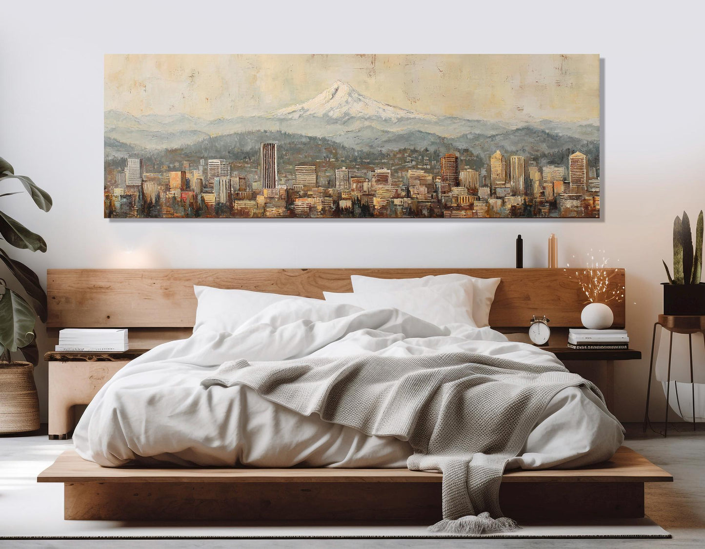 Portland Skyline Canvas - Abstract Wall Art | Rustic Framed Canvas Print, Ready to Hang