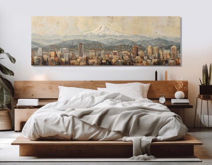Portland Skyline Canvas - Abstract Wall Art | Rustic Framed Canvas Print, Ready to Hang