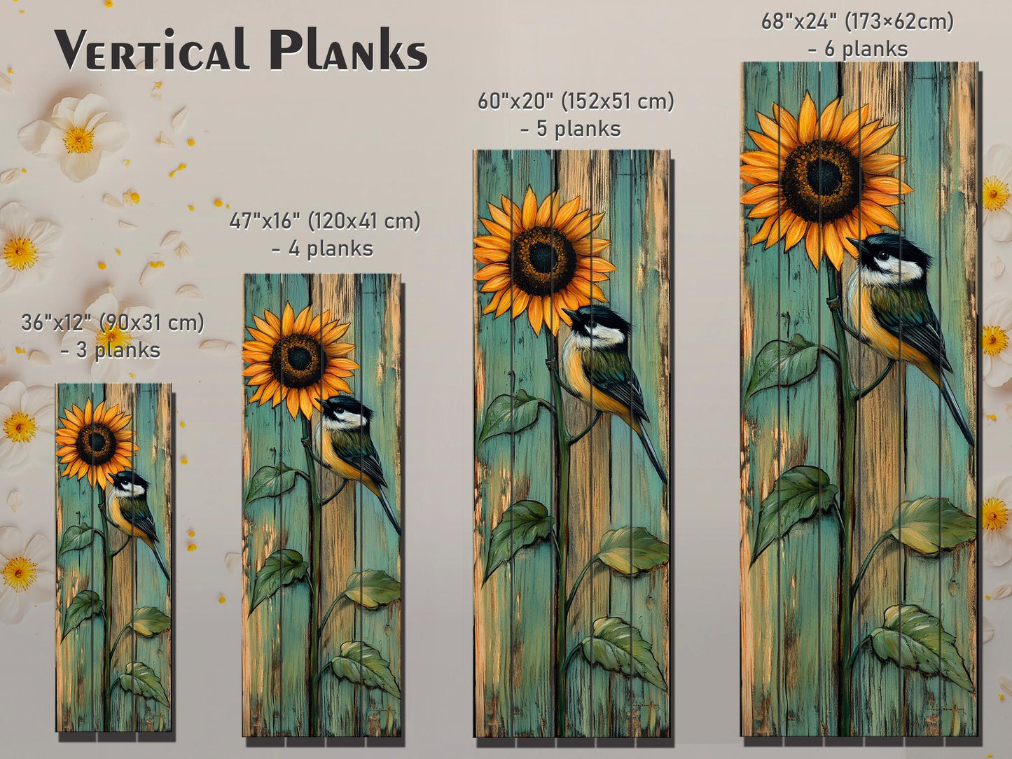 Wood Wall Art – Rustic Chickadee Bird Painting on Sunflower Plank Decor