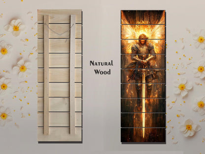 Saint Michael the Archangel Painting Printed on Natural Wood – Rustic Religious Print, Christian Wall Decor, Religious Wall Art