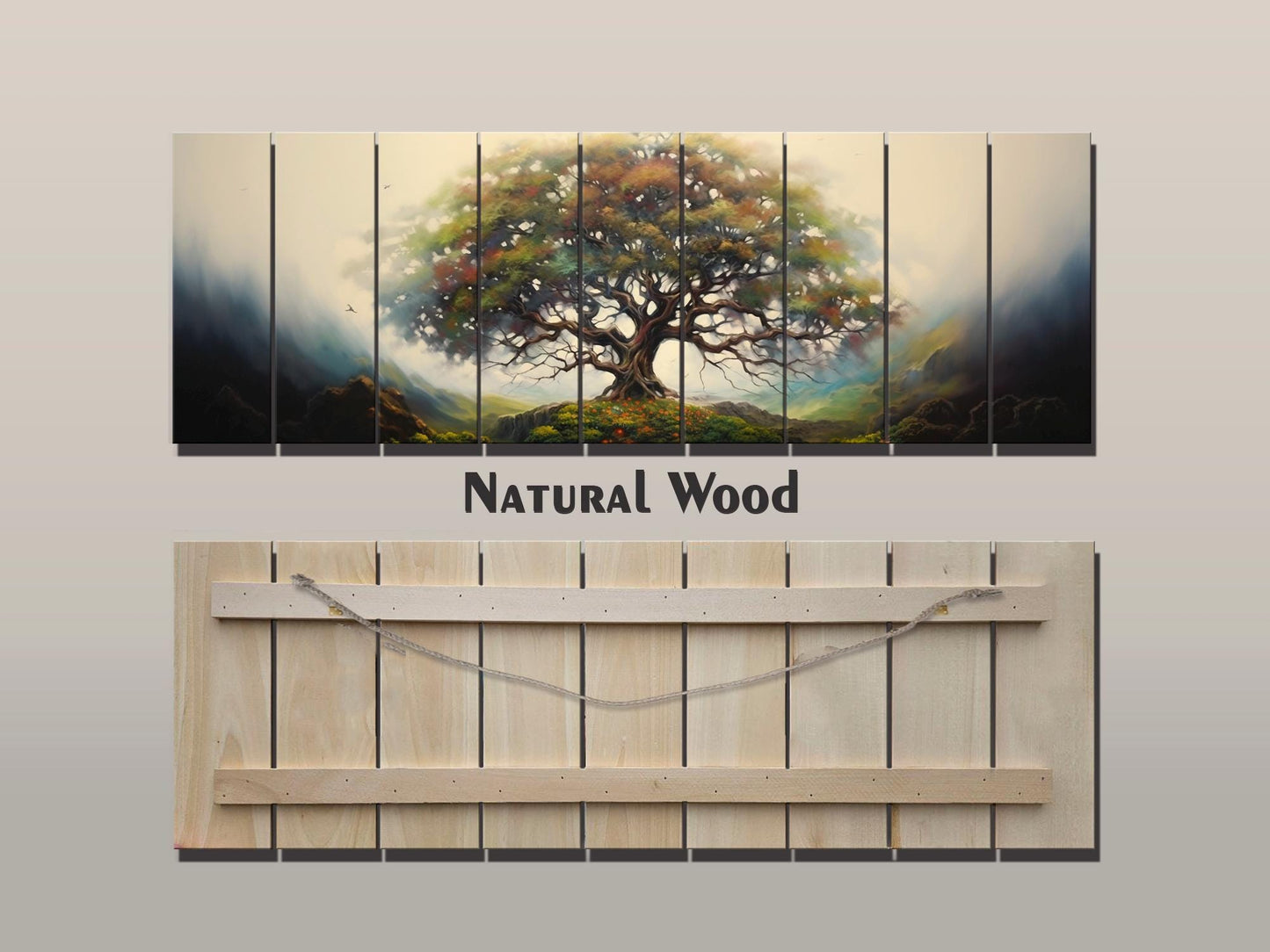 Yggdrasil Tree of Life Natural Wood Art - UV Printed Wood Plank Wall Decor