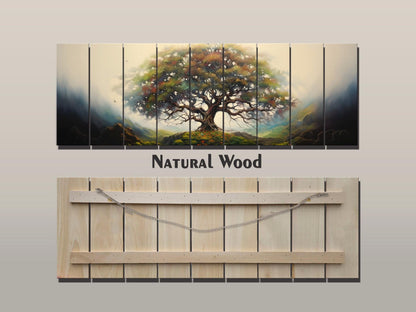 Yggdrasil Tree of Life Natural Wood Art - UV Printed Wood Plank Wall Decor