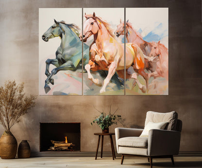 Abstract Horses Painting - Framed Horse Wall Art | Canvas Horse Print, Modern Decor