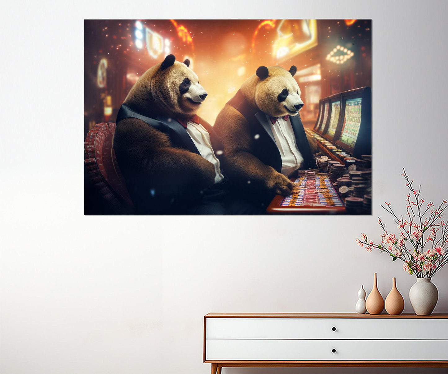 Casino Canvas Print - Panda Casino Painting | Framed Canvas Print, Ready to Hang