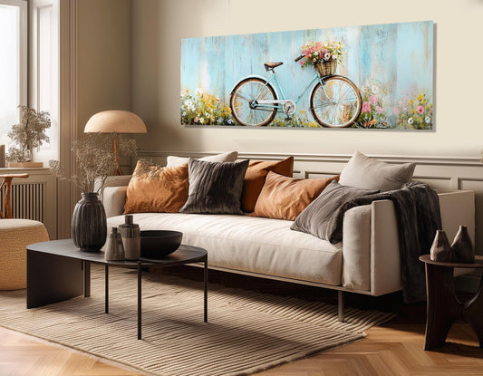 Vintage Bicycle Canvas – Floral Wall Decor With Flower Basket Art, Ready to Hang