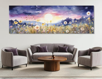 Wildflowers Field Canvas Print – Full Moon Floral Wall Decor | Framed Gallery Wrapped