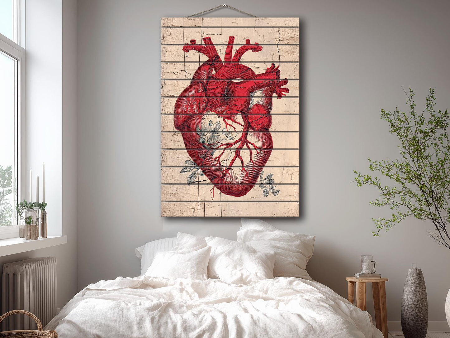 Anatomical Heart Wall Art – Rustic Wood Art | Medical Wall Decor Printed on Wood