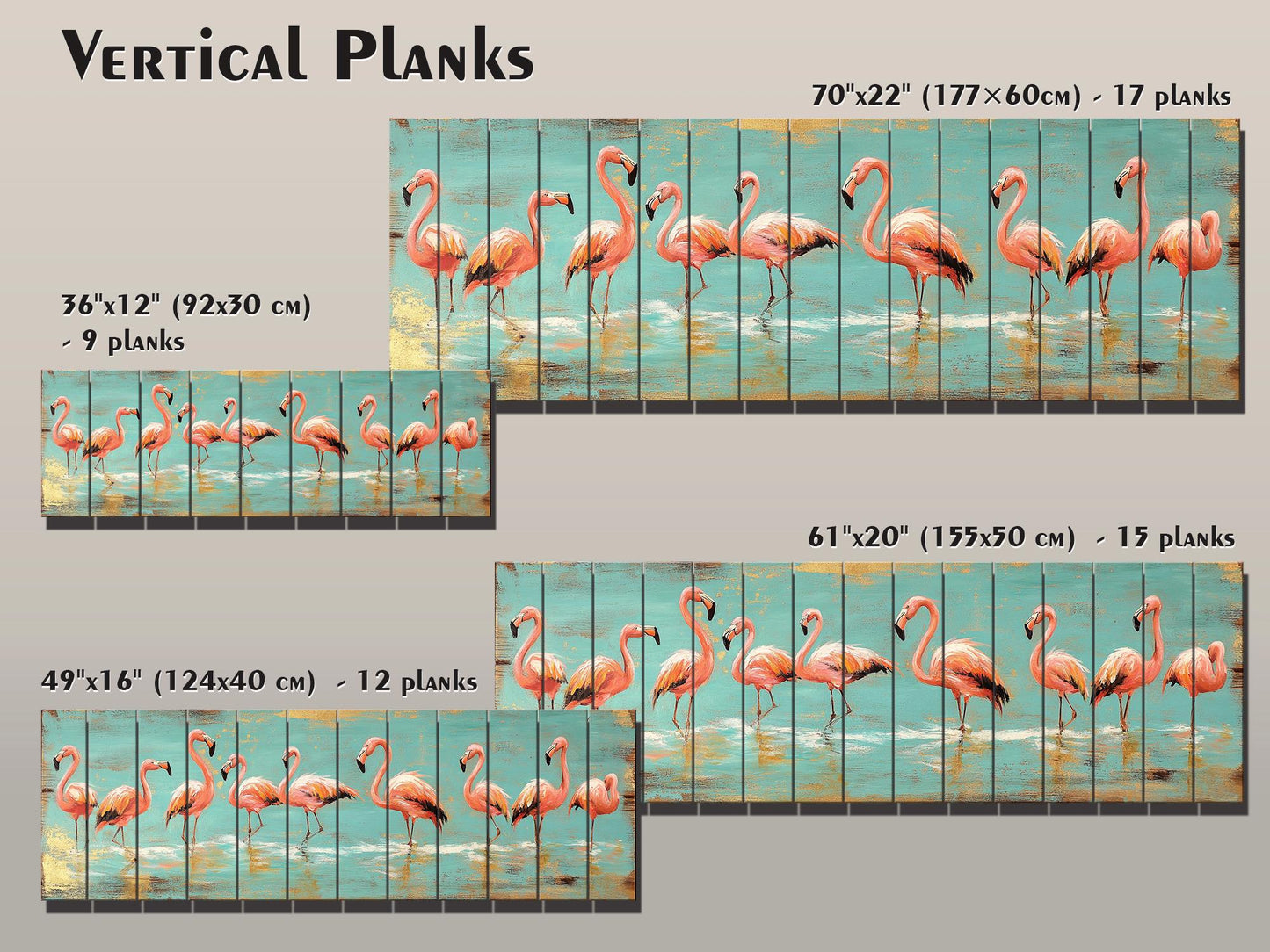 Wood Wall Art – Flock of Graceful Flamingos Print on Natural Wood, Rustic Flamingo Painting, Flamingo Wall Art, Soft Tones Birds Wall Art