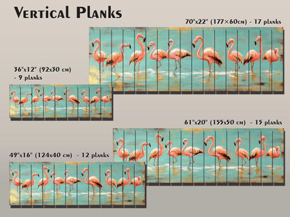 Wood Wall Art – Flock of Graceful Flamingos Print on Natural Wood, Rustic Flamingo Painting, Flamingo Wall Art, Soft Tones Birds Wall Art
