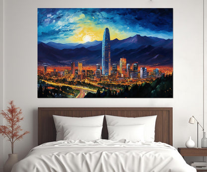 Santiago de Chile Canvas Abstract City Painting - Modern Chile Wall Art, Ready to Hang