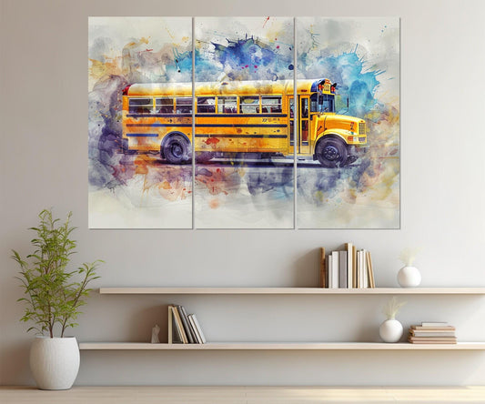 Yellow School Bus Canvas Print, School Wall Decor, Framed and Ready to Hang
