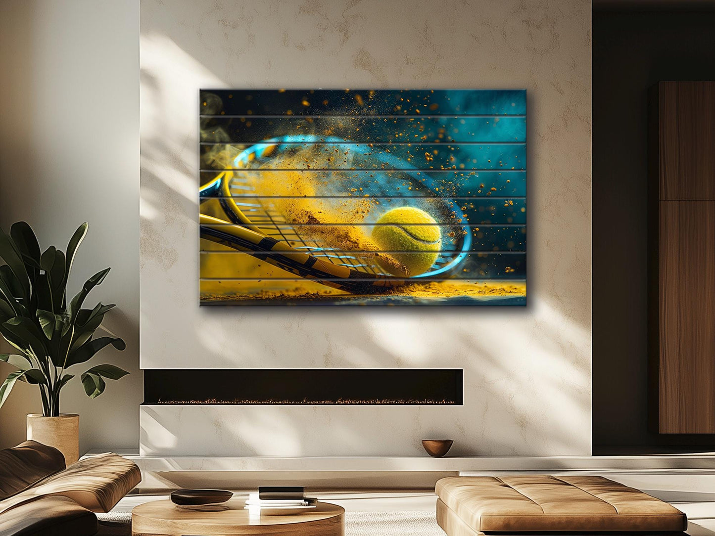 Tennis Wall Art – Abstract Wood Wall Decor | Rustic Tennis Poster Gift