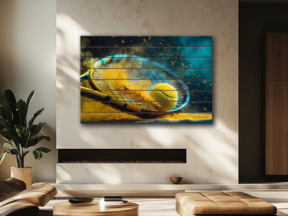 Tennis Wall Art – Abstract Wood Wall Decor | Rustic Tennis Poster Gift