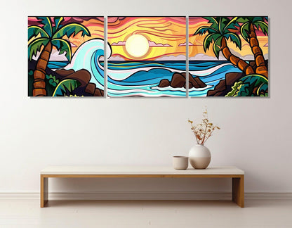 Abstract Tropical Canvas Art, Sea and Palms Painting Canvas Print, Tropical Painting, Abstract Tropical Landscape, Framed and Ready to Hang