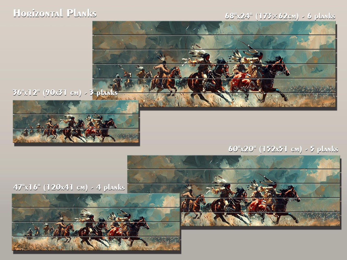 Native Americans Wood Print - UV Printed Wood Panel with Horseback Battle Scene