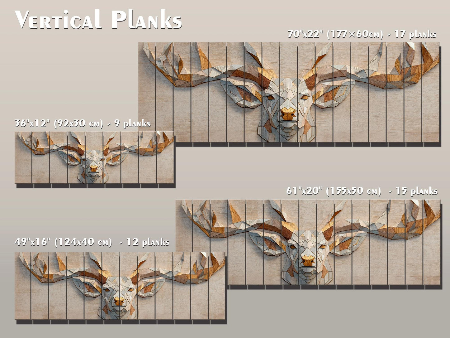 Deer Print Wood - Geometric Antlers Art | Rustic Wildlife Wall Art With Gold Accent