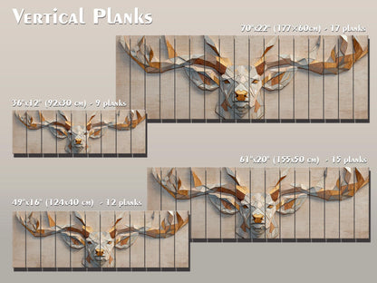 Deer Print Wood - Geometric Antlers Art | Rustic Wildlife Wall Art With Gold Accent