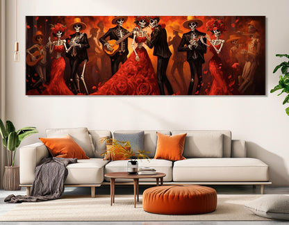 Day of the Dead Canvas – Large Skeleton Dance Print | Framed & Ready to Hang