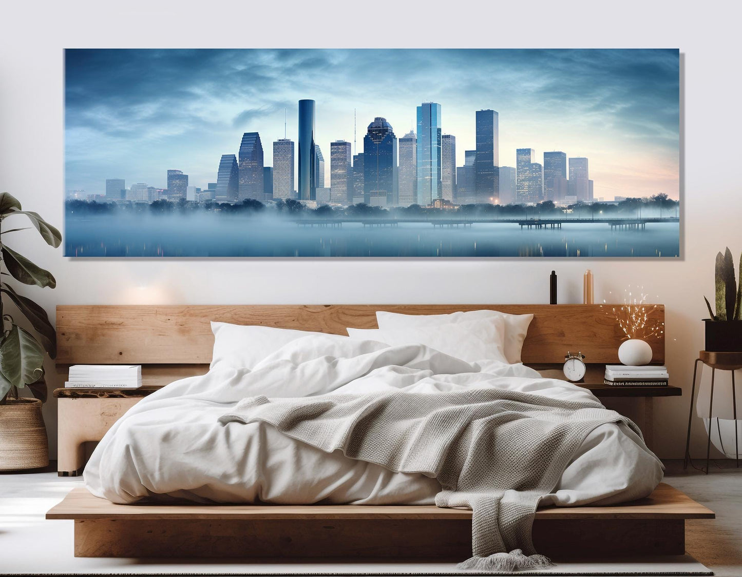 Houston Skyline Canvas Large Cotton Canvas Artwork – Abstract City Print & Framed Wall Decor