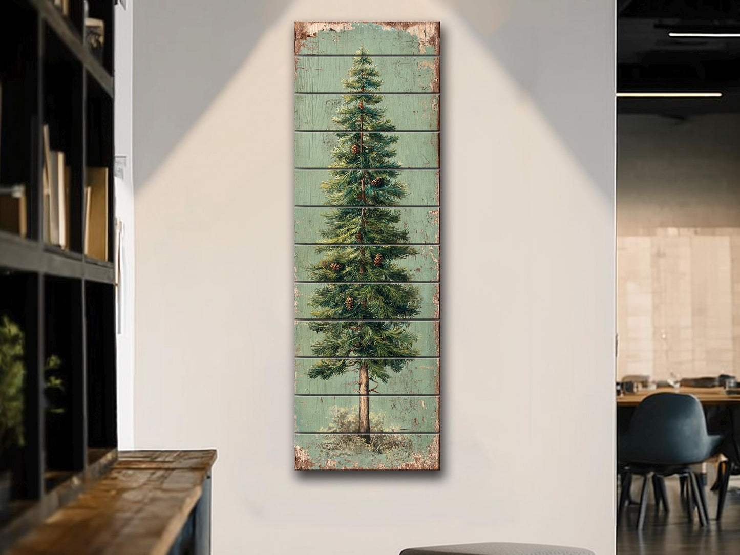 Rustic Wood Wall Art - Stylized Pine Tree Wall Print | Cozy Cabin Decor