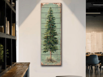 Rustic Wood Wall Art - Stylized Pine Tree Wall Print | Cozy Cabin Decor