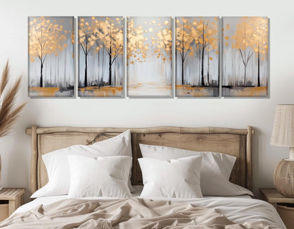 Golden Leaves Canvas | Luxury Autumn Wall Art on Gallery Wrapped Cotton Print