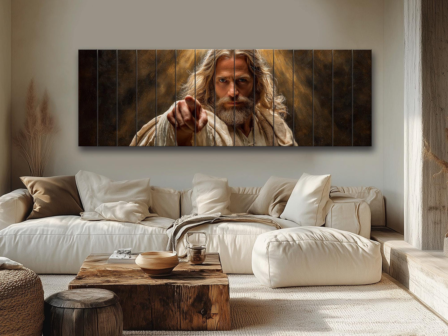 Jesus Christ Wall Art – Religious Wood Print | Golden Light Artwork on Planks