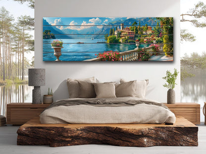 Lake Como Wood Art - Natural Wood Print Landscape Wall Decor on Planks