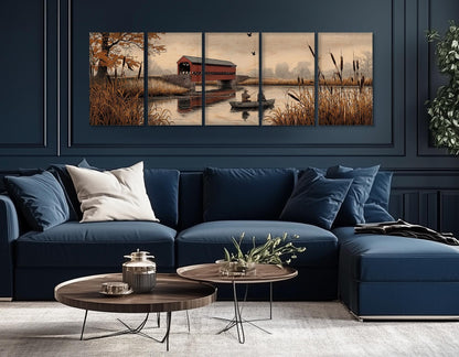 Sachs Bridge Canvas Print, River Fishing Wall Art, Fishing Cabin Decor, Framed and Ready to Hang