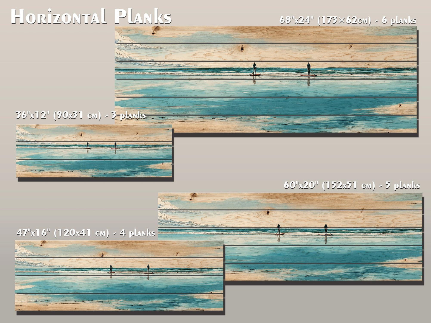 Paddleboarding Wall Art – Nautical Coastal Print on Natural Wood | Rustic Beach House Decor