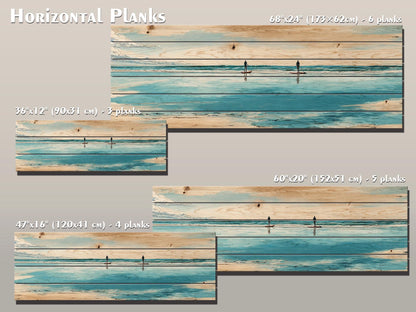 Paddleboarding Wall Art – Nautical Coastal Print on Natural Wood | Rustic Beach House Decor