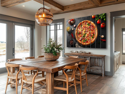 Pizza Wall Art - Rustic Wood Plank Artwork | Kitchen Wall Art & Pizzeria Decor