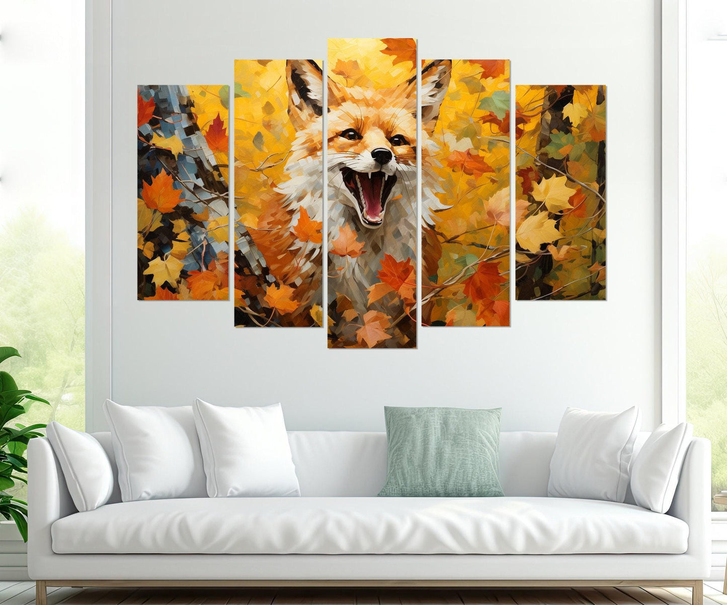 Fox Wall Art – Sly Fox Painting on Gallery Wrapped Canvas | Autumn Forest Decor