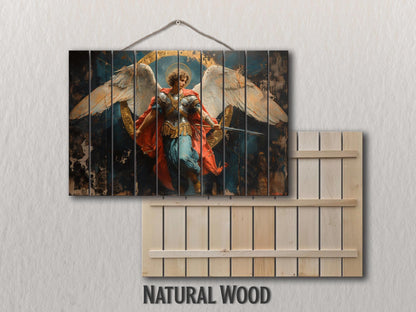 Saint Michael Wood Art - Rustic Wood Wall Decor | Catholic Home Decor, Ready to Hang
