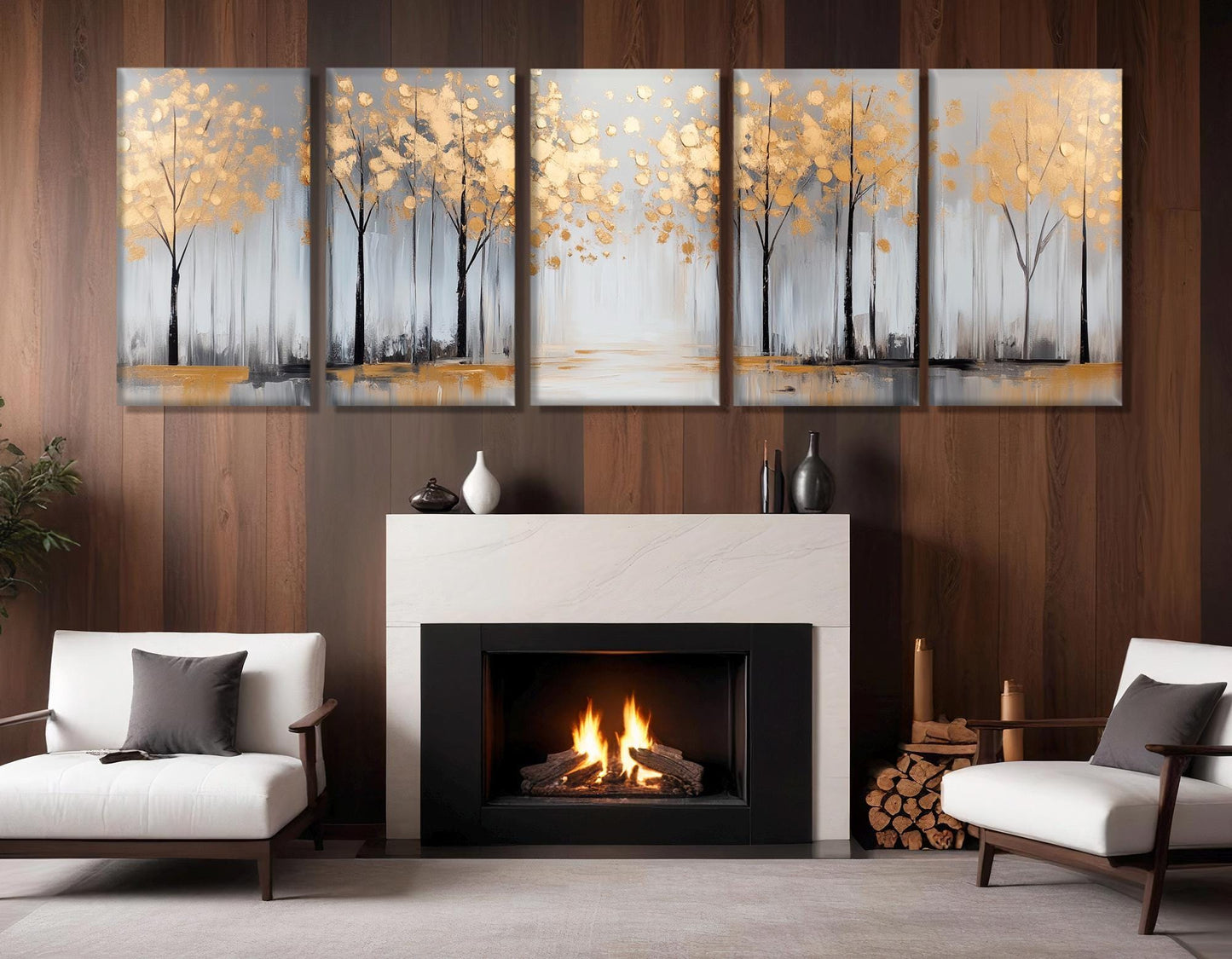 Golden Leaves Canvas | Luxury Autumn Wall Art on Gallery Wrapped Cotton Print