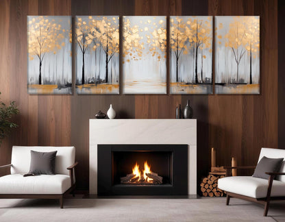 Golden Leaves Canvas | Luxury Autumn Wall Art on Gallery Wrapped Cotton Print