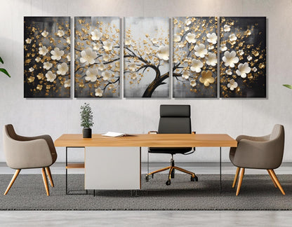 Gold Blossom Canvas Luxury Wall Art - Floral Bedroom Print | Ready to Hang