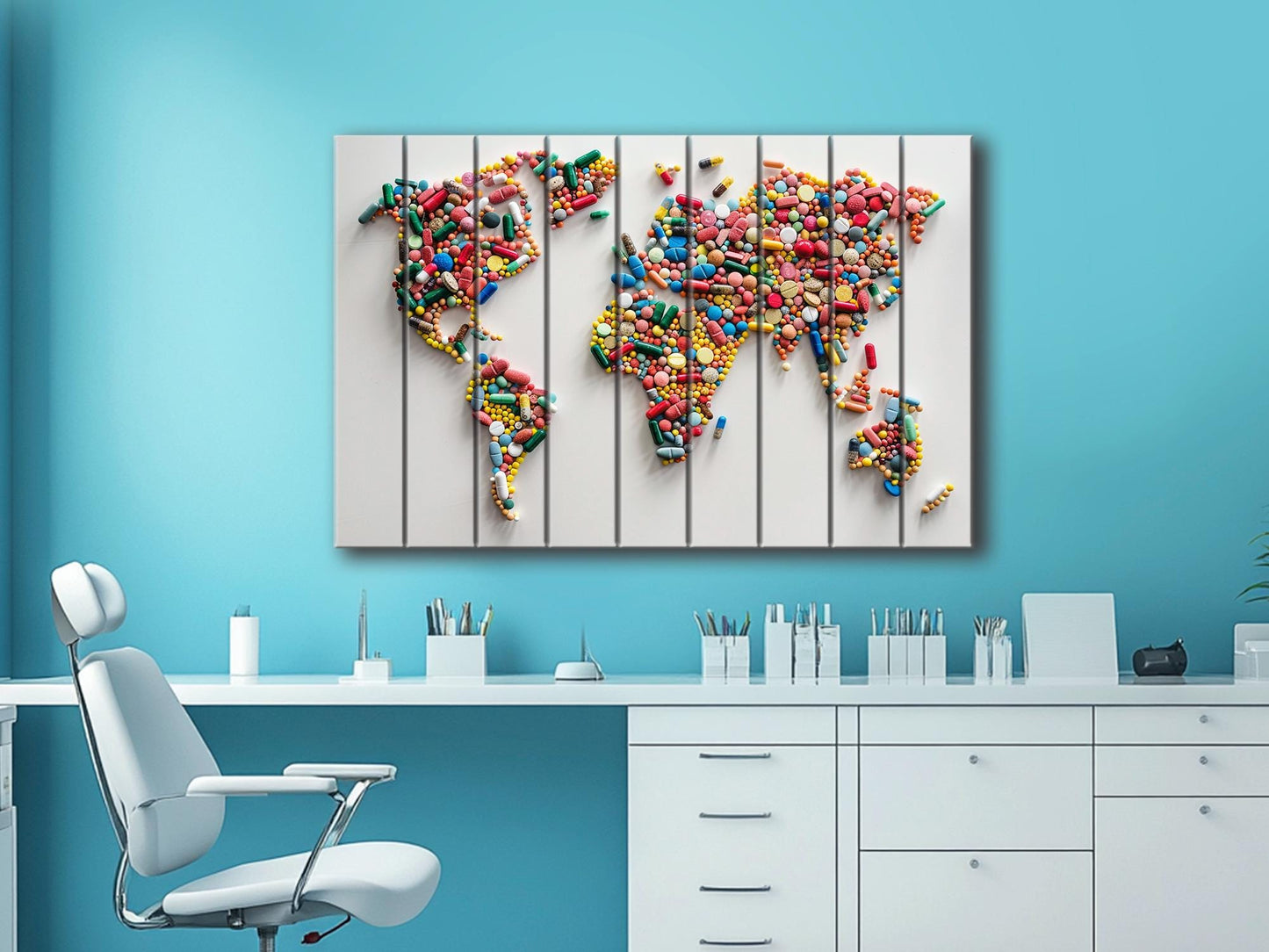 Wood Wall Art - Abstract World Map | Pharmacy Wall Decor & Pharmacist Gift Idea