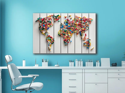 Wood Wall Art - Abstract World Map | Pharmacy Wall Decor & Pharmacist Gift Idea