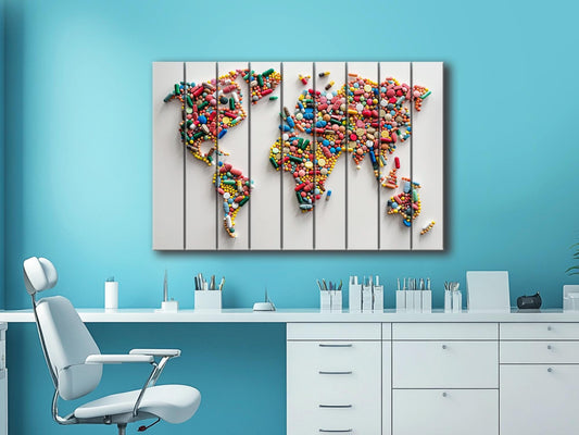 Wood Wall Art - Abstract World Map | Pharmacy Wall Decor & Pharmacist Gift Idea