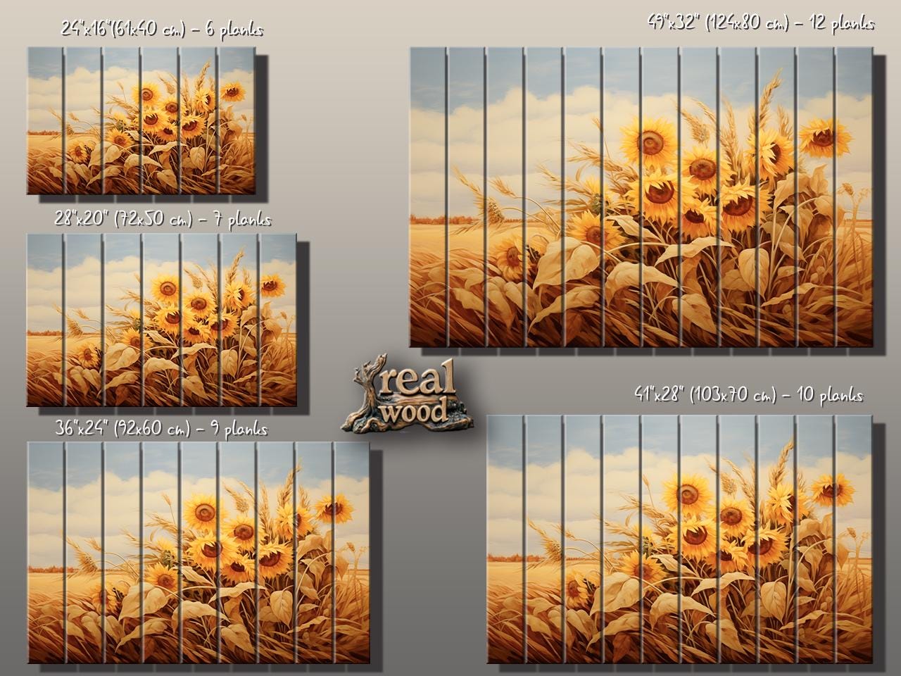 Rustic Print on Wood Wall Art – Sunflower Wall Decor on Smooth Linden Wood Planks