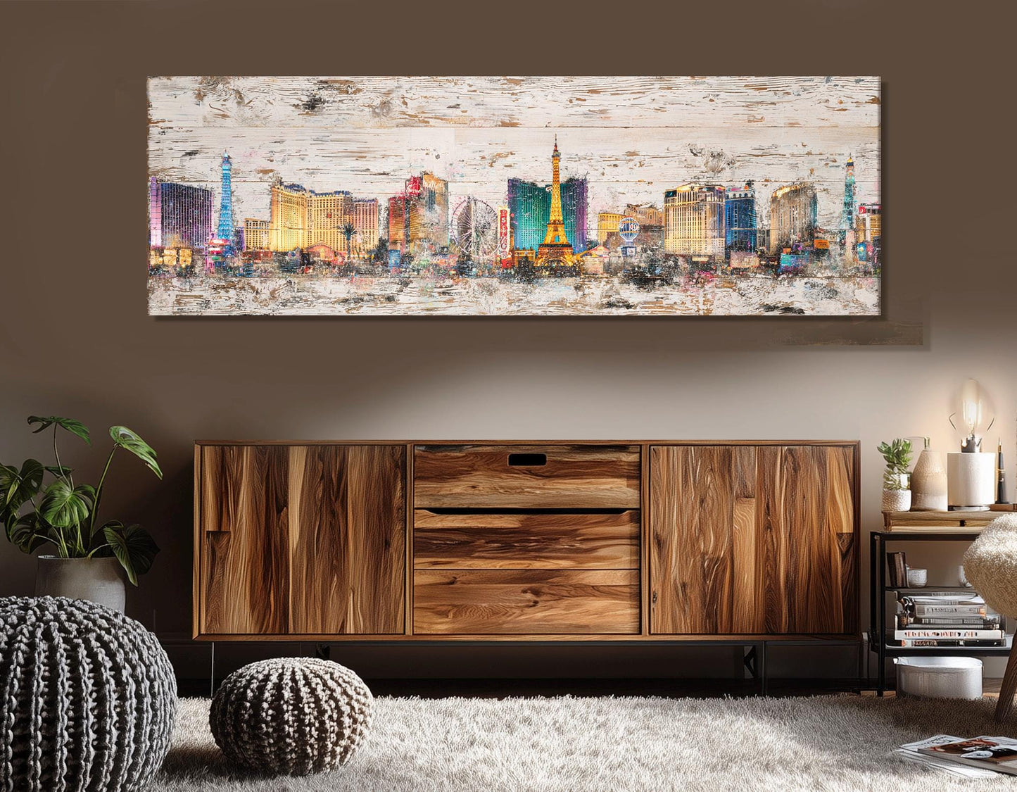 Las Vegas Canvas Print – Rustic Retro Panorama On Cotton Canvas | Framed & Ready to Hang